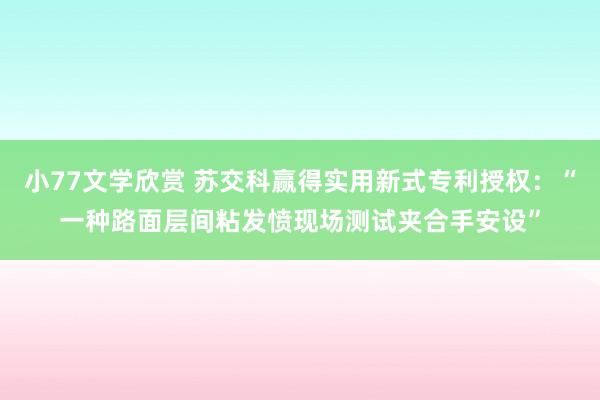 小77文学欣赏 苏交科赢得实用新式专利授权：“一种路面层间粘发愤现场测试夹合手安设”