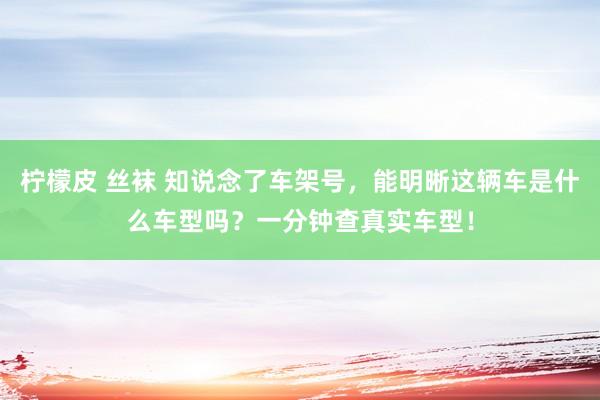 柠檬皮 丝袜 知说念了车架号，能明晰这辆车是什么车型吗？一分钟查真实车型！