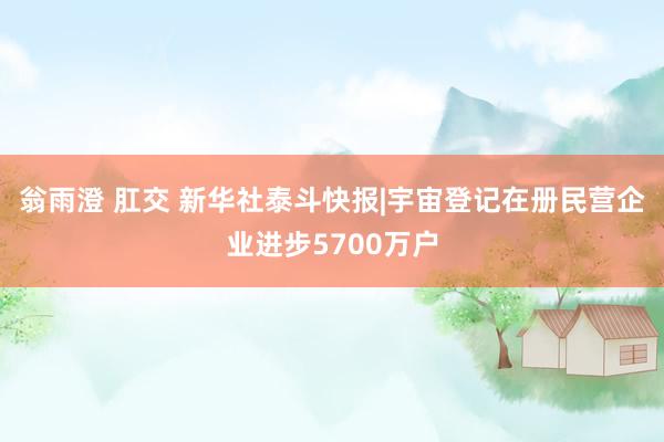翁雨澄 肛交 新华社泰斗快报|宇宙登记在册民营企业进步5700万户